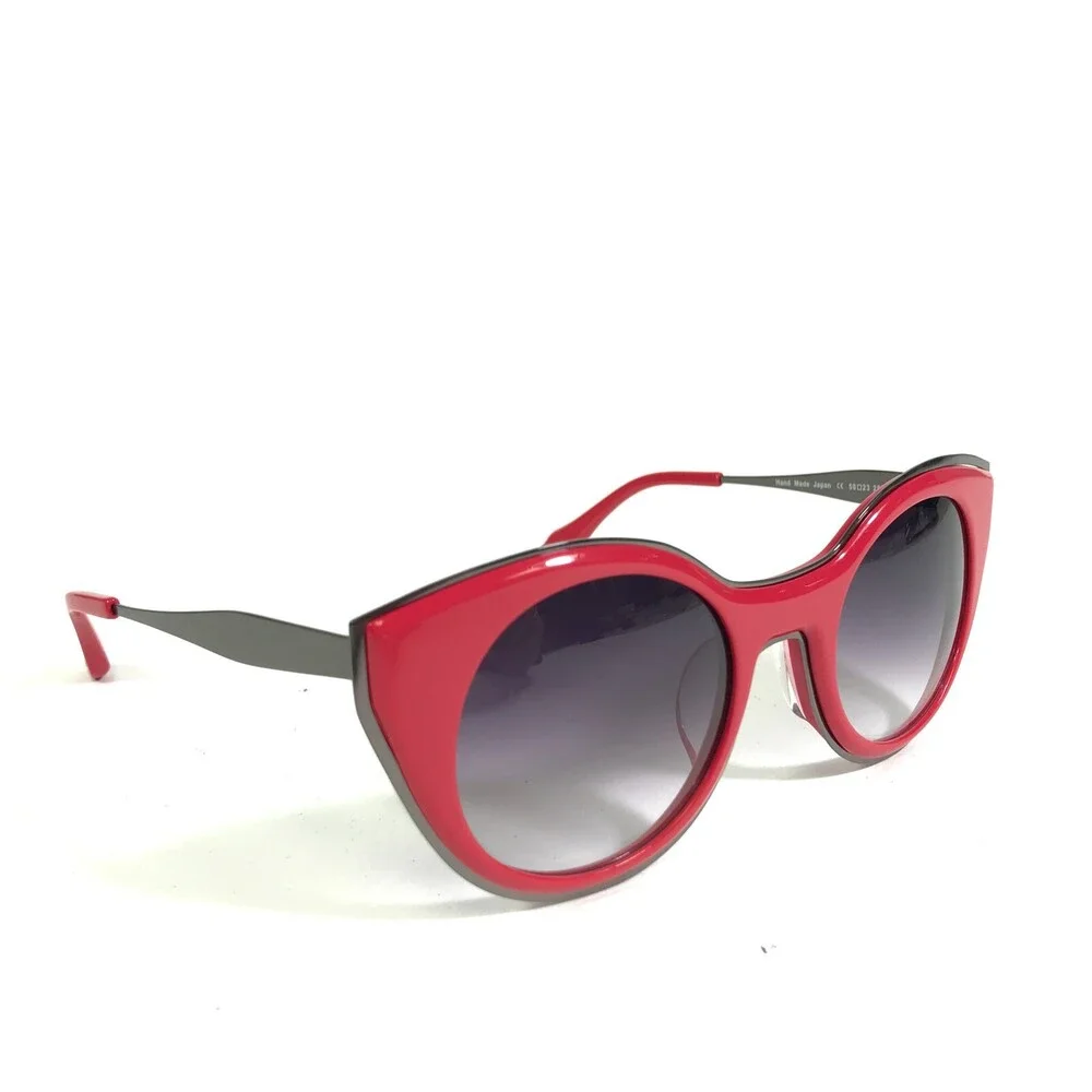 Morgenthal Frederics Sunglasses 258 GISELE Red Silver Cat Eye Frames Purple Lens - Picture 3 of 10